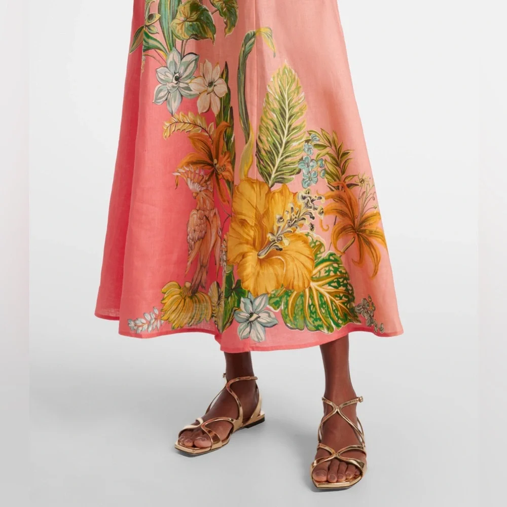 ALEMAIS Anika floral linen Coral Maxi Dress - Picture 4 of 8